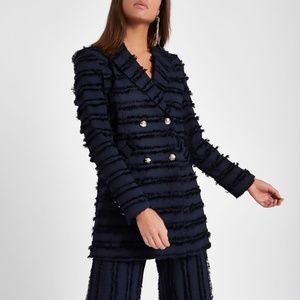 River Island Navy fringed double breasted jacket